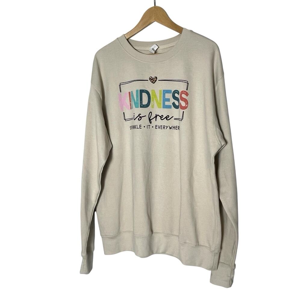 Kindness Is Free Women’s Beige Sz L Sweatshirt Oversize Casual Comfy Love Faith